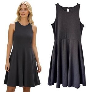 Pact Fit & Flare Midi Dress Medium Gray Organic Cotton Keyhole Back Pockets NEW
